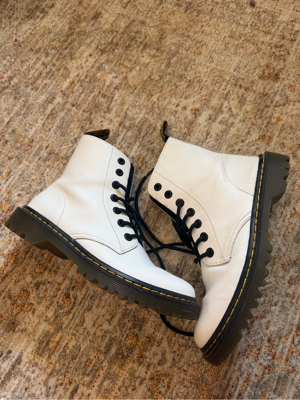 Dr. Martens Luana White Leather Combat Boots with Black Laces